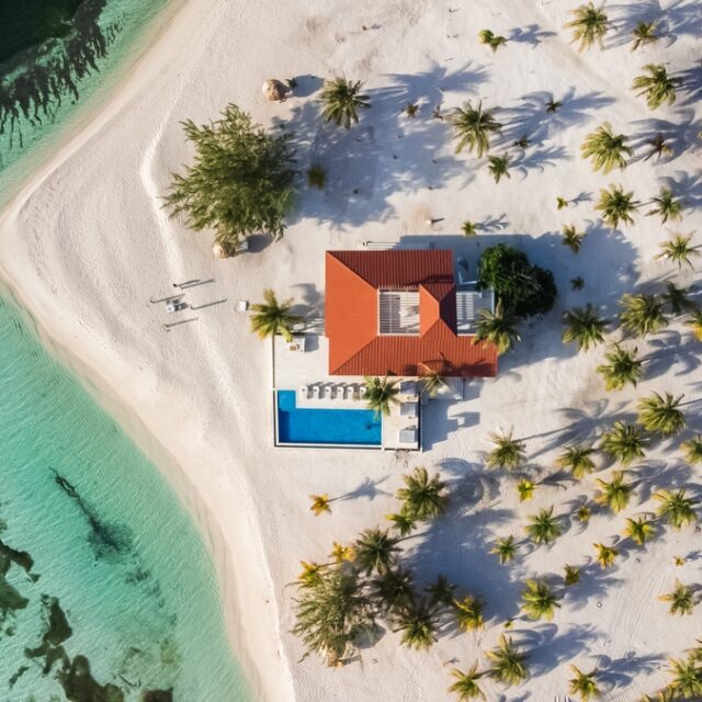 Drone shot Manta Island, Belize