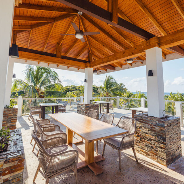 Covered center of the al fresco section of the Black Coral Restaurant at Manta.