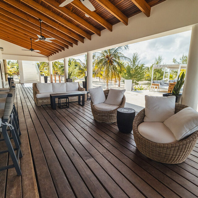 Spacious seating area in the lounge of Manta Island Resort.