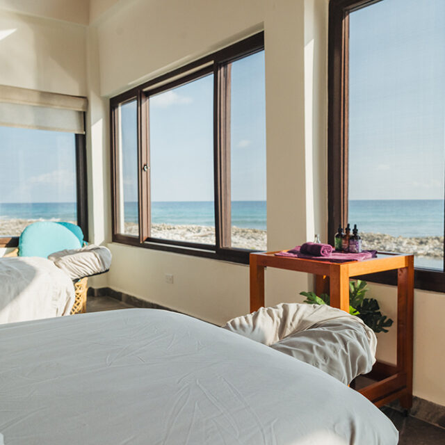 Gorgeous view of the ocean from the Tranquil Tides Spa on a Belize private island.