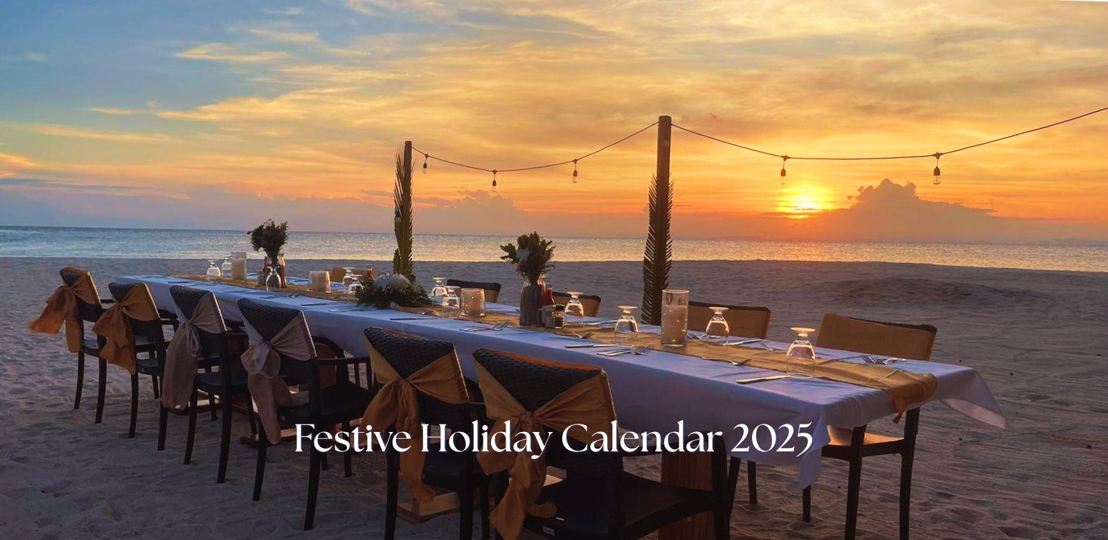 Festive dinner on the beach for the holidays.