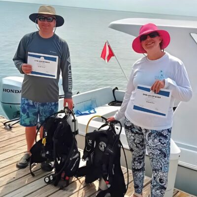 Scuba diving certification Belize boat dock