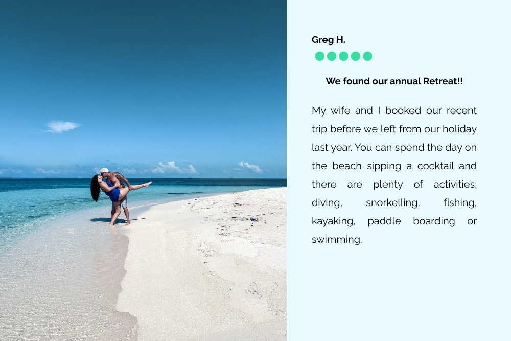 Couple on private island beach at Manta Island Resort Belize
