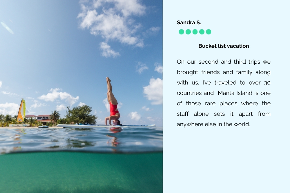 Paddleboard yoga on Caribbean water at Manta Island Belize