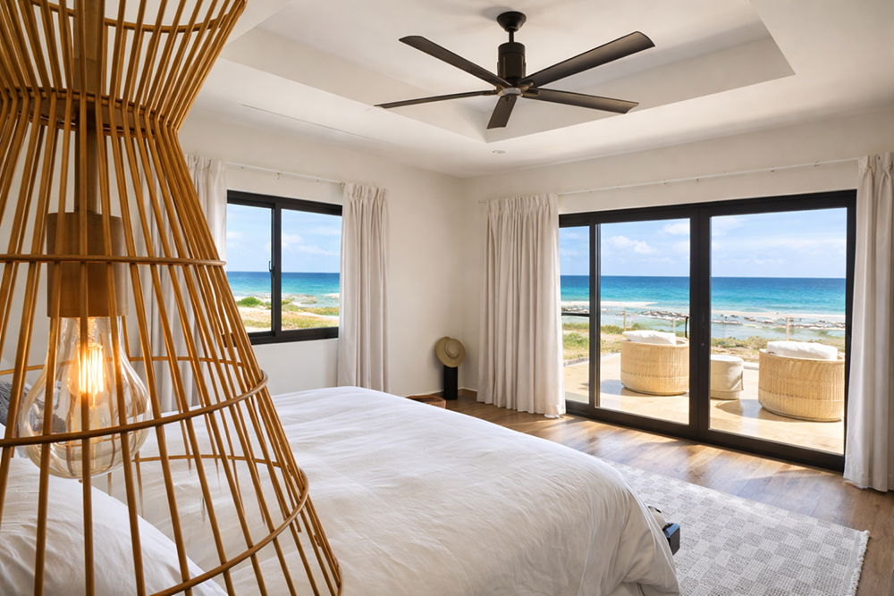 Ocean view bedroom in Belize private island villa