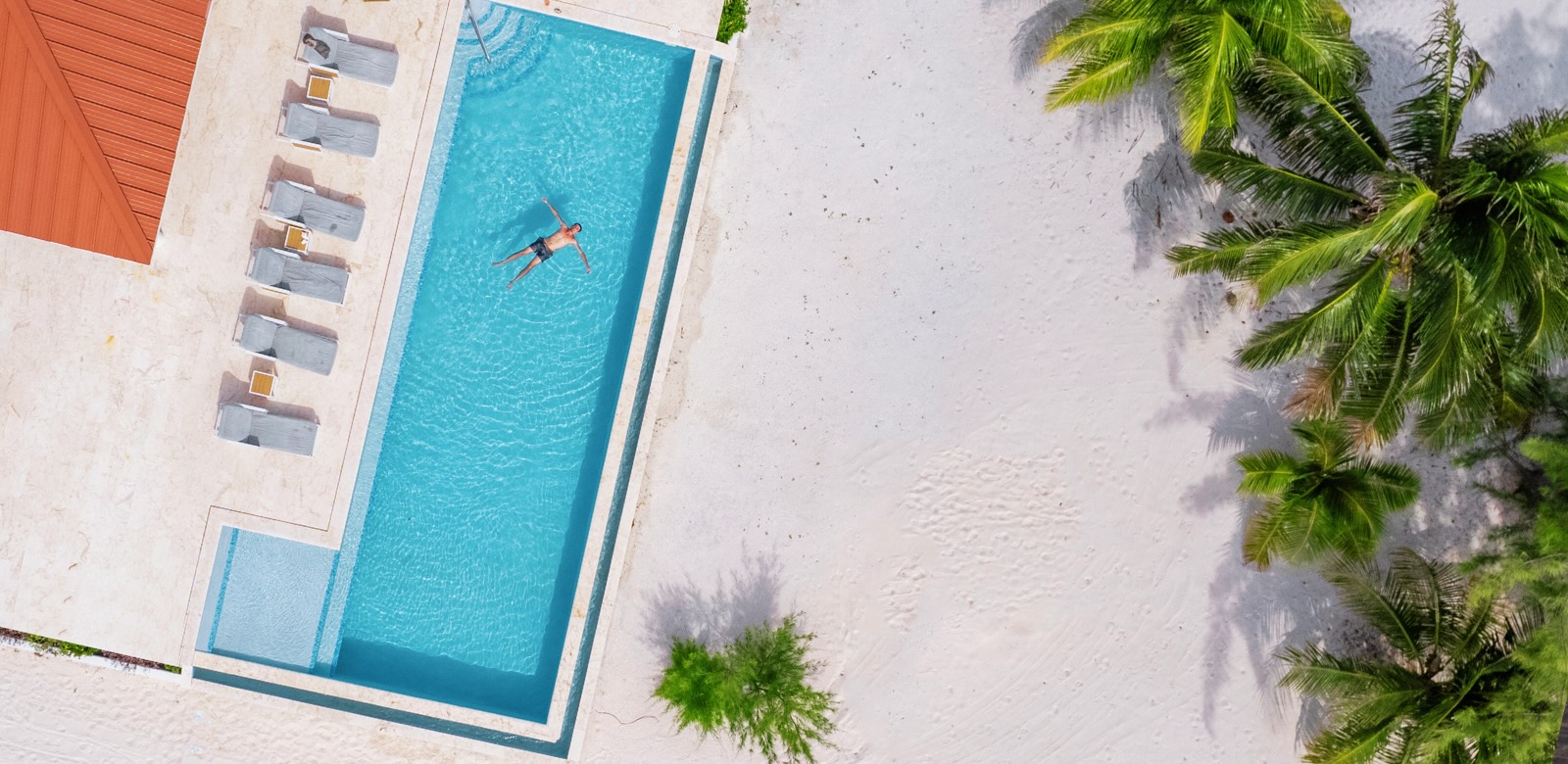 Drone image of infinity pool at Manta, Belize